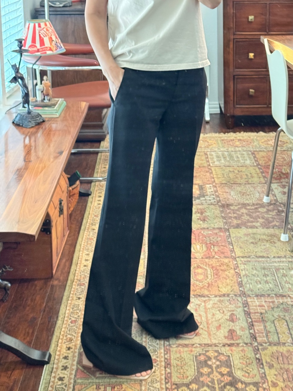 Theory Womens Low-Rise Flared Wool Stretch Charcoal Trouser Dress Pants Size 2 - Picture 1 of 16